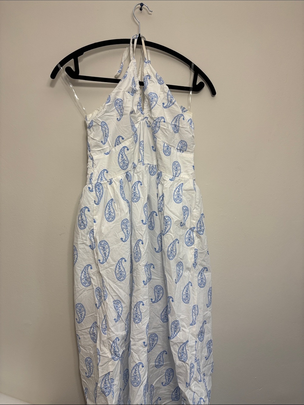 Universal Thread White Halter Maxi Dress with Light Blue Paisley